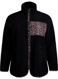 Teddy fleece jacket with leopard details