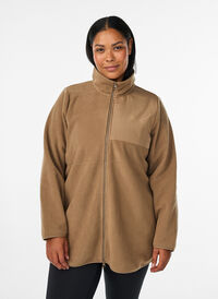 Fleece jacket with high neck and zip, Brown, Model