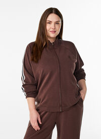 High-neck training top with stripes on the sleeves, Brown, Model