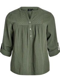 Blouse in cotton muslin with broderie anglaise