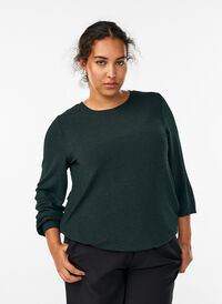 Blouse with herringbone pattern and glitter thread, Green, Model