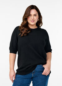 Knitted blouse with short sleeves, Black, Model