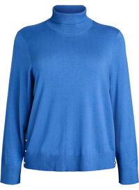 Knitted blouse with turtleneck and side buttons