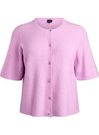 Short-sleeved knit cardigan with shiny ball buttons