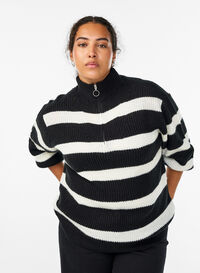 FLASH - Knitted sweater with high neck and zipper, Black, Model
