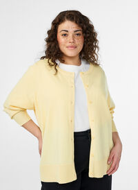 FLASH - Fine-knit cardigan with round neck, Yellow, Model
