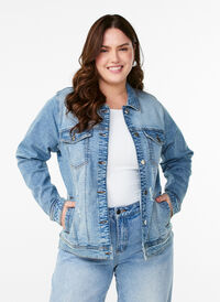 Denim jacket with a classic cut, Light Blue, Model