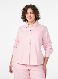 Coloured denim shacket with stripes, Rose, Model