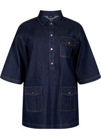Denim dress with large pockets and 3/4 sleeves