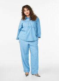 Wide jeans with an elastic waistband, Light Blue, Model