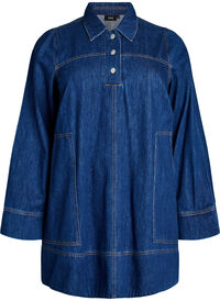 Short denim dress with collar and button fastening