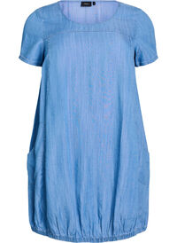 Short dress in lyocell denim with a balloon fit