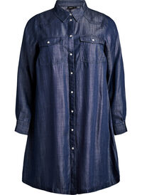 Short denim dress in lyocell with press studs