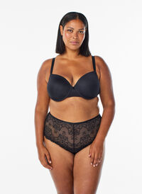 Crotchless lace hipster thong, Black, Model