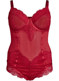 Mesh bodysuit with lace and underwire