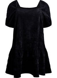 Short corduroy dress with square neckline