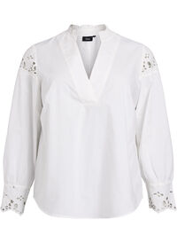 Blouse with V-neck and broderie anglaise details