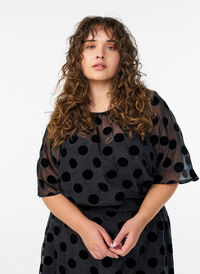 Party blouse in organza-look with velvet dots, Black, Model