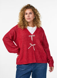 Knitted cardigan with pearl buttons, Red, Model