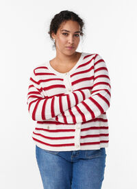 Cardigan with textured knit and decorative buttons, Red, Model