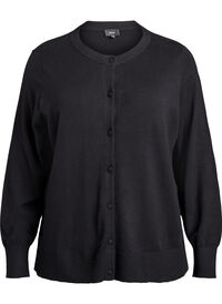 Cardigan with round neck and fabric-covered buttons