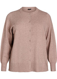 Cardigan with round neck and fabric-covered buttons