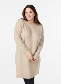 Short knit dress with rhinestones, Beige, Model