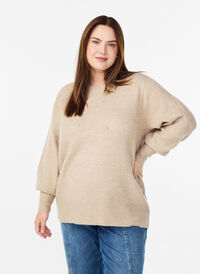 Knit blouse with rhinestones, Beige, Model