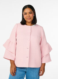 Boucl&eacute; jacket with ruffle details, Pink, Model