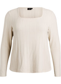 Jersey blouse with a square neck and ribbed texture