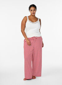 Striped pyjama trousers with a high waist and wide legs, Red, Model