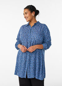 Long shirt with floral print, Blue, Model