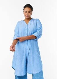 Long shirt in linen and viscose, Blue, Model