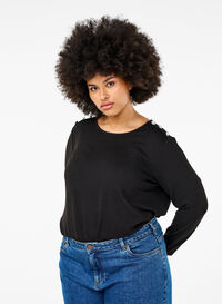 Blouse with decorative buttons, Black, Model