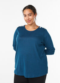 Blouse with decorative buttons, Petrol, Model